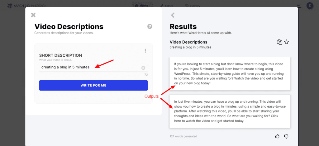 WordHero Video Descriptions