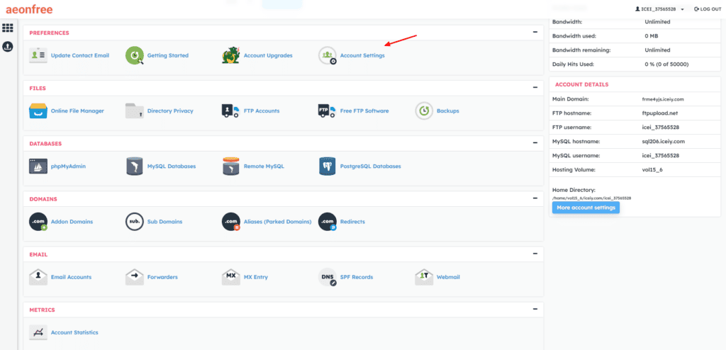 Aeonfree - cPanel support