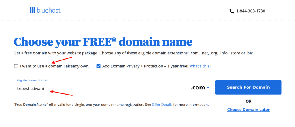 Bluehost Black Friday Deal - select domain