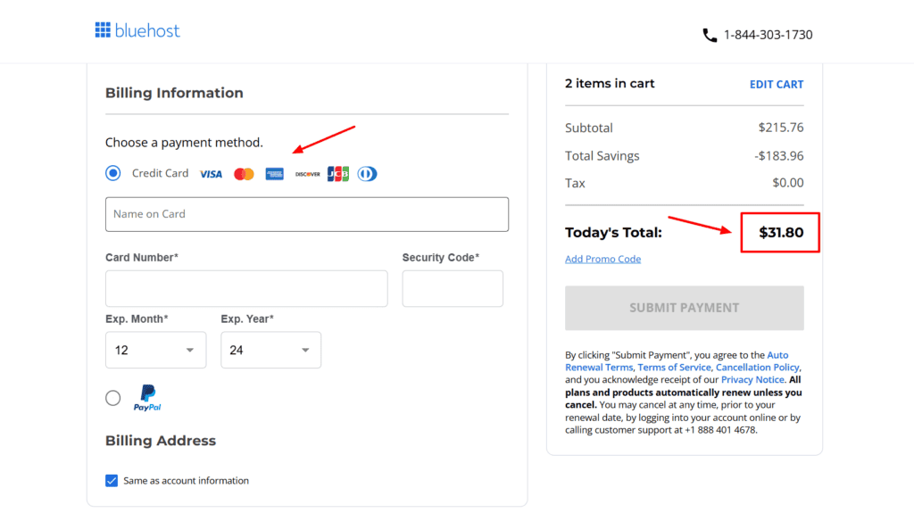 Bluehost Black friday deal - checkout