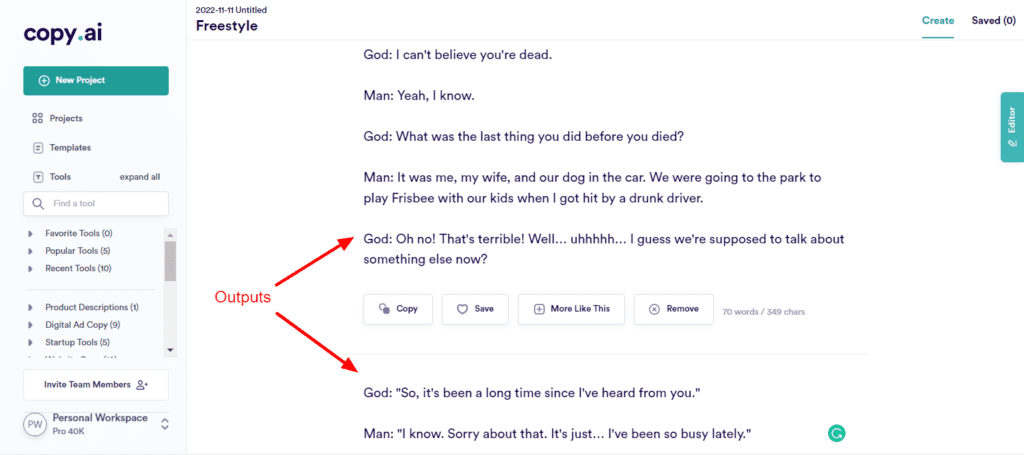 CopyAI Freestyle Outputs