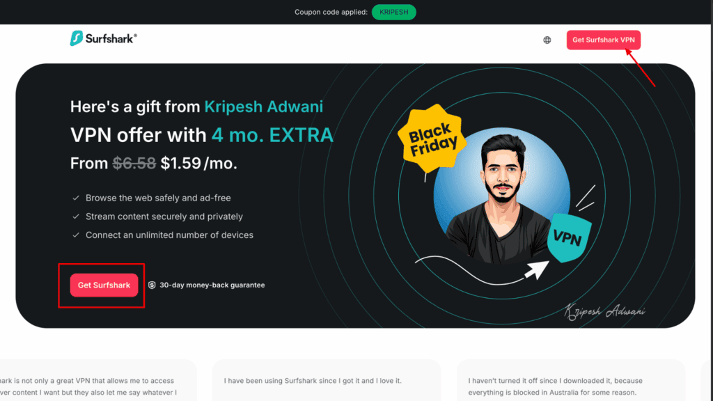 Surfshark Black Friday Deal 2025 (Up to 90% OFF + 4 Months FREE) 2 Step 1_ Visit Surfshark Website
