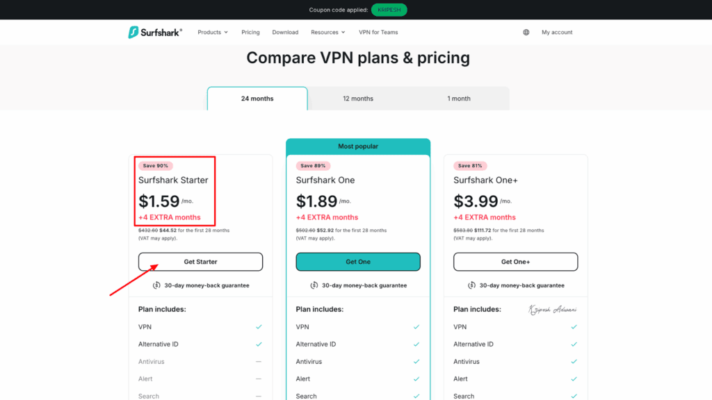 Surfshark Black Friday Deal 2025 (Up to 90% OFF + 4 Months FREE) 3 Step 2_ Choose a Plan