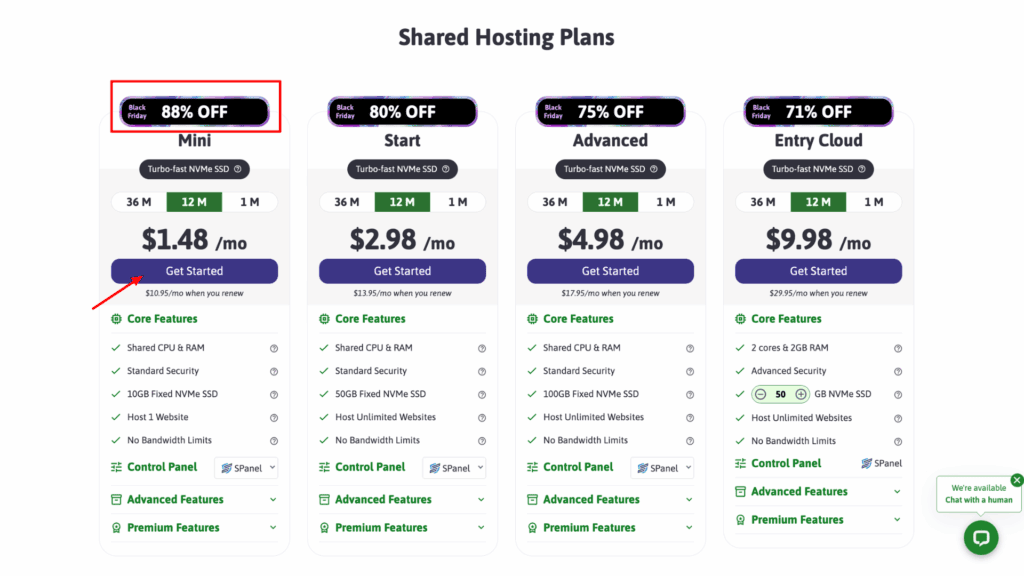 Step 2: Select a Hosting Plan