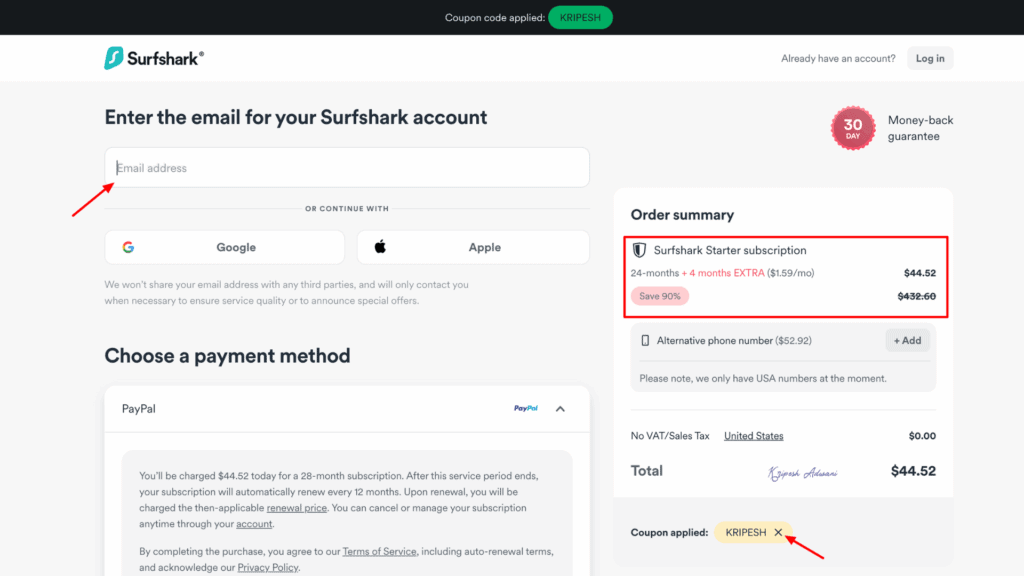 Surfshark Black Friday Deal 2025 (Up to 90% OFF + 4 Months FREE) 4 Step 3_ Purchase the Plan