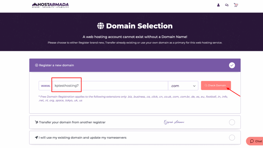 Step 3 Select Domain Name