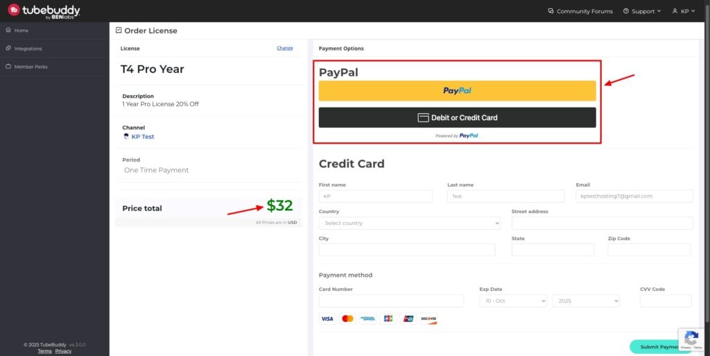 TubeBuddy payment options