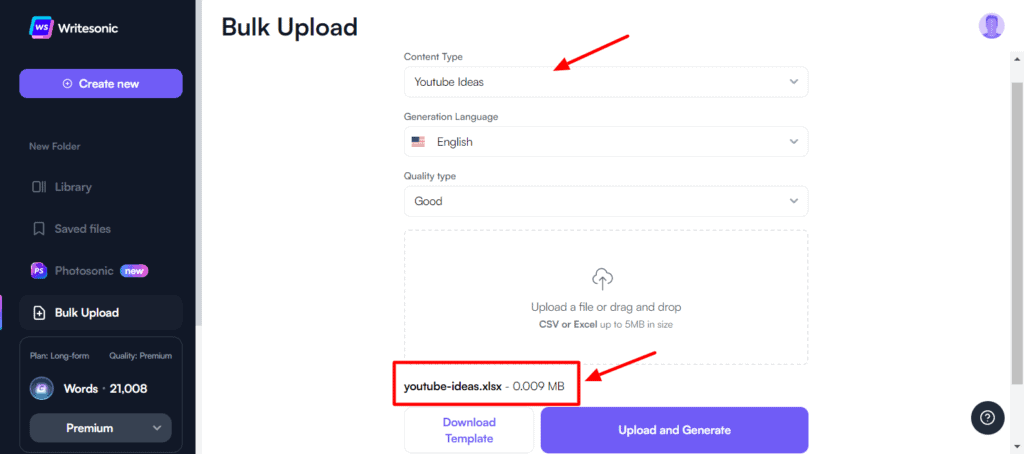 Writesonic Review (2026) - Is it Accurate & Cheap? 51 Writesonic Bulk Upload Input