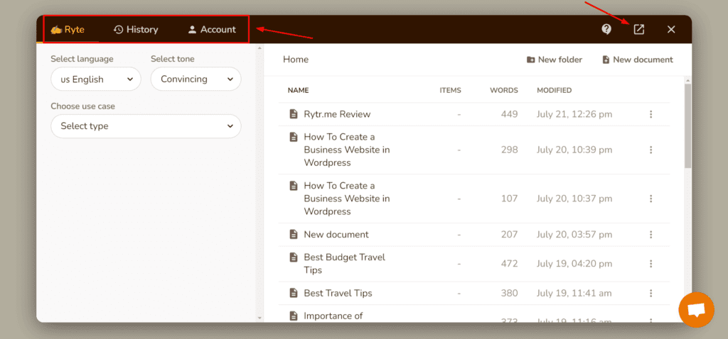 11 Best FREE AI Content Generator Tools (2026) - Free AI Tools For Content Creation 5 Rytr Interface