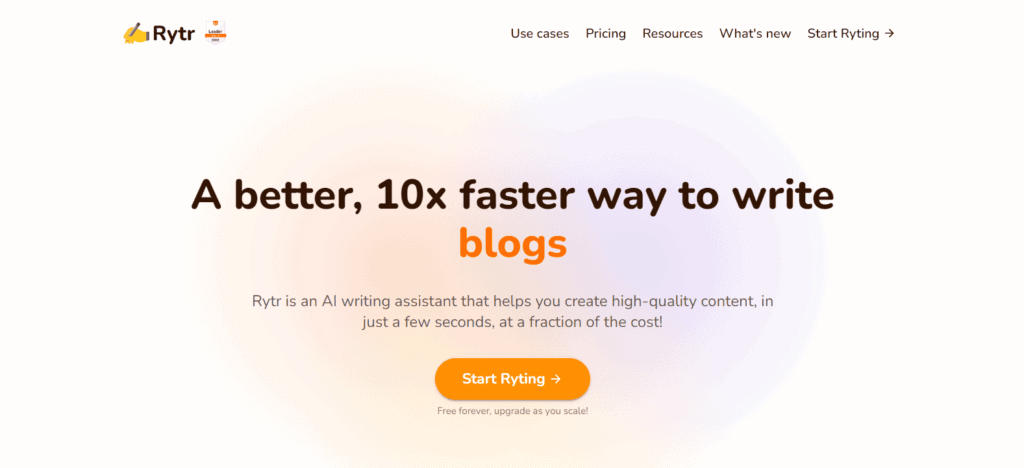 11 Best FREE AI Content Generator Tools (2026) - Free AI Tools For Content Creation 4 Rytr homepage