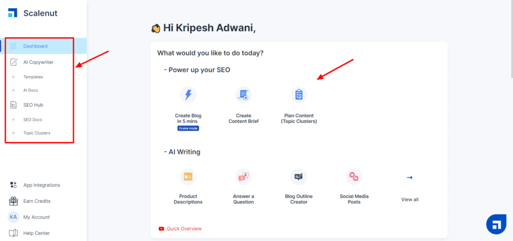 11 Best FREE AI Content Generator Tools (2026) - Free AI Tools For Content Creation 37 scalenut user interface