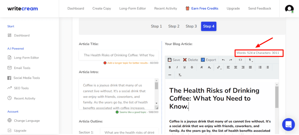Writecream Review (2026) - Is Lifetime Deal Worth It? 32 Writecream Generating Long-form Content