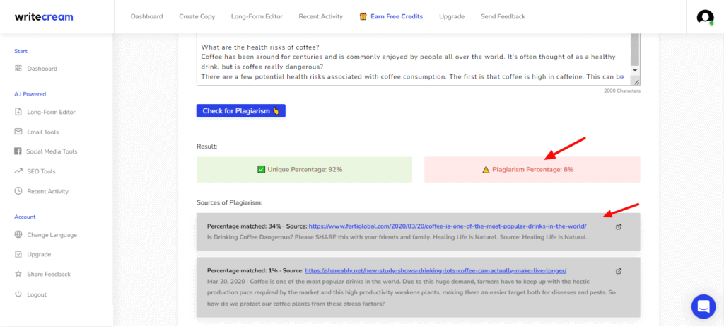 Writecream Review (2026) - Is Lifetime Deal Worth It? 27 Writecream Plagiarism Check
