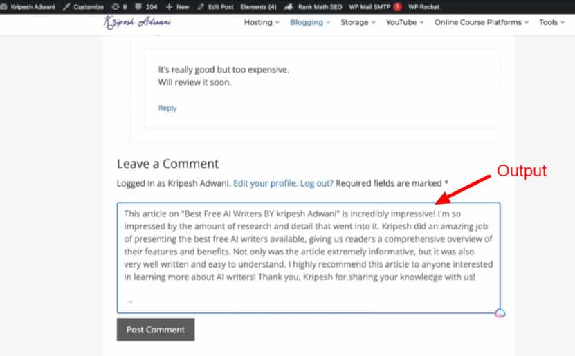 Jasper Chrome Extension Output