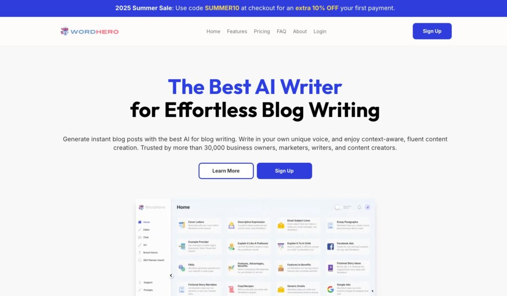 WordHero homepage