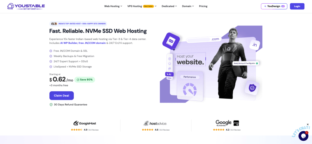 YouStable Review August 2026 - Is It the Best Host for Indian Users? 1 YouStable Homepage