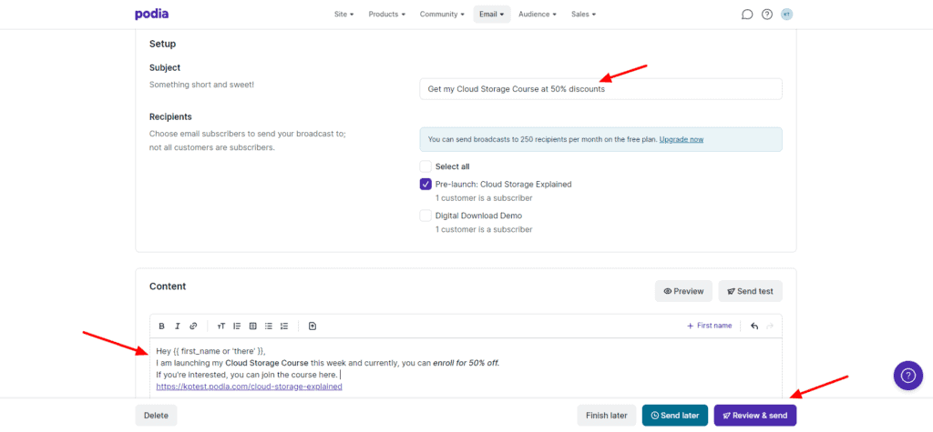 Podia Email Marketing