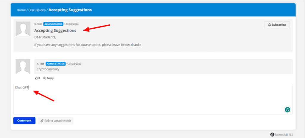 TalentLMS Student Discussions
