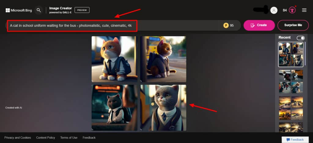 Generating images with Bing
