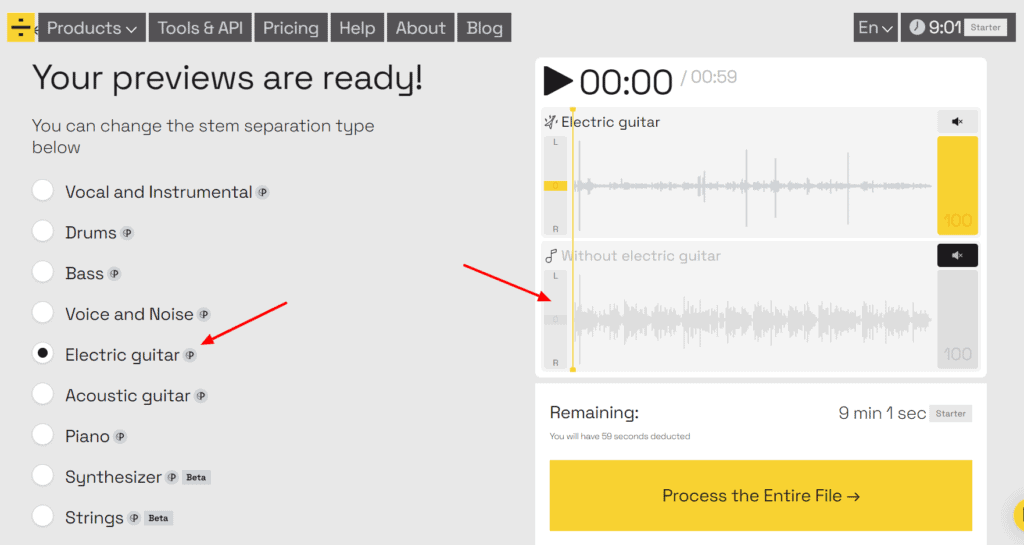 Lalal AI audio splitting