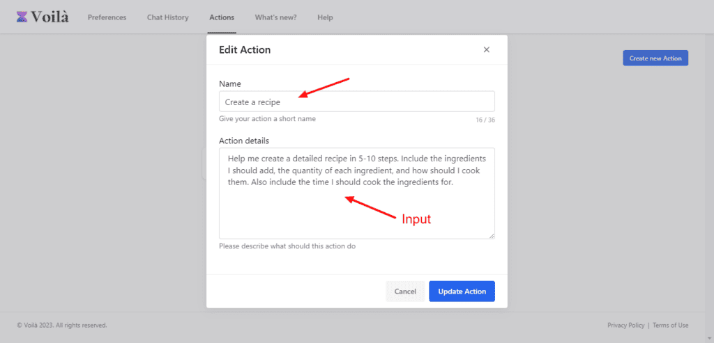 Voila Review (2026) - AI to Supercharge Your Productivity! 11 Voila actions creation