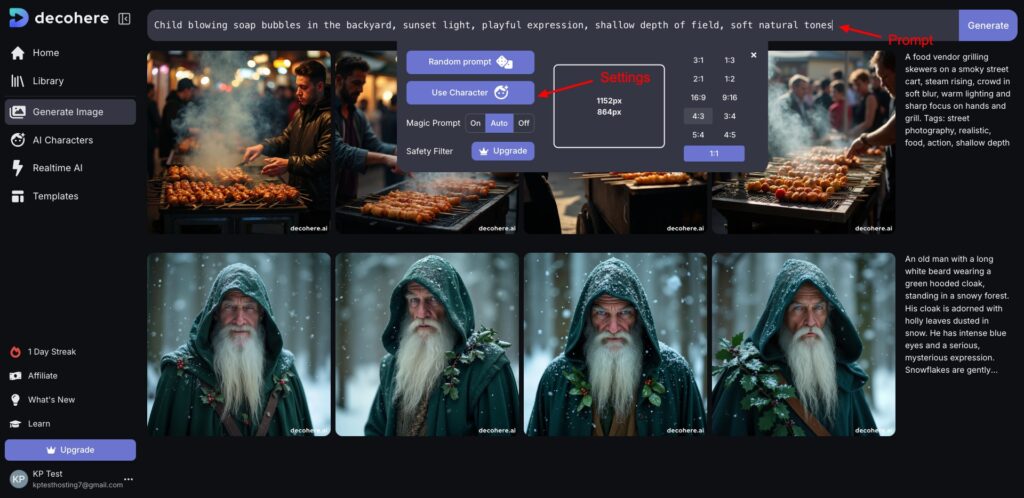 Generating image with Decohere
