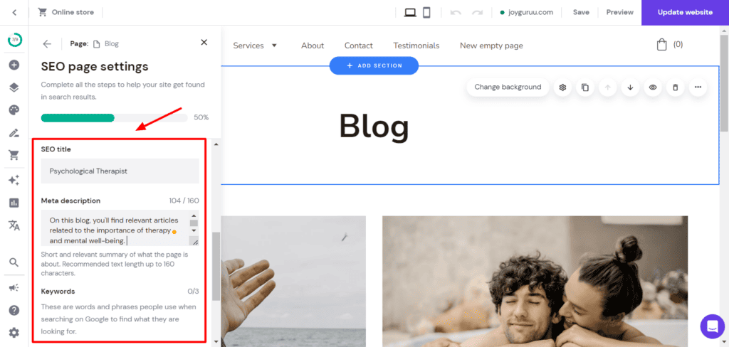 Hostinger website builder SEO Settings
