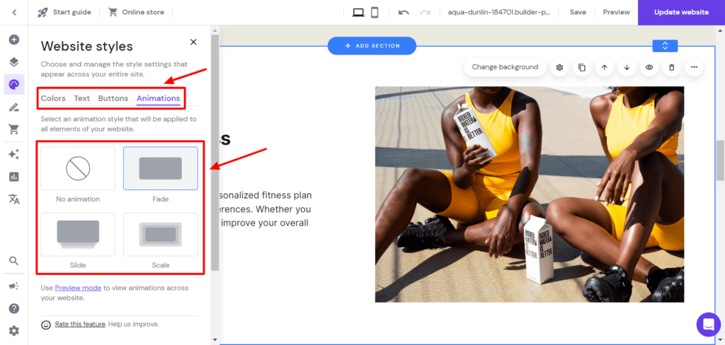 Hostinger website builder - Styles