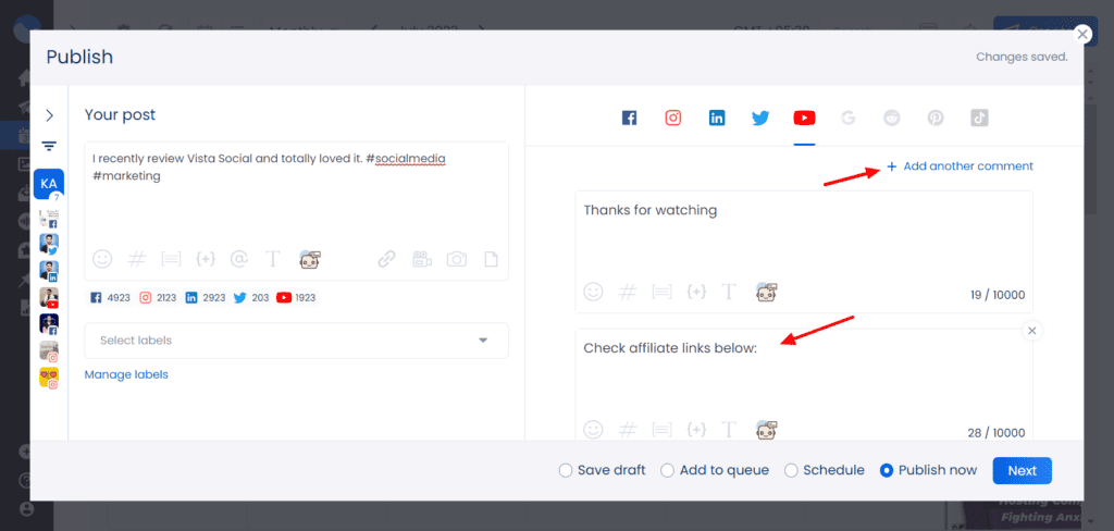 Vista Social Additional Post Settings
