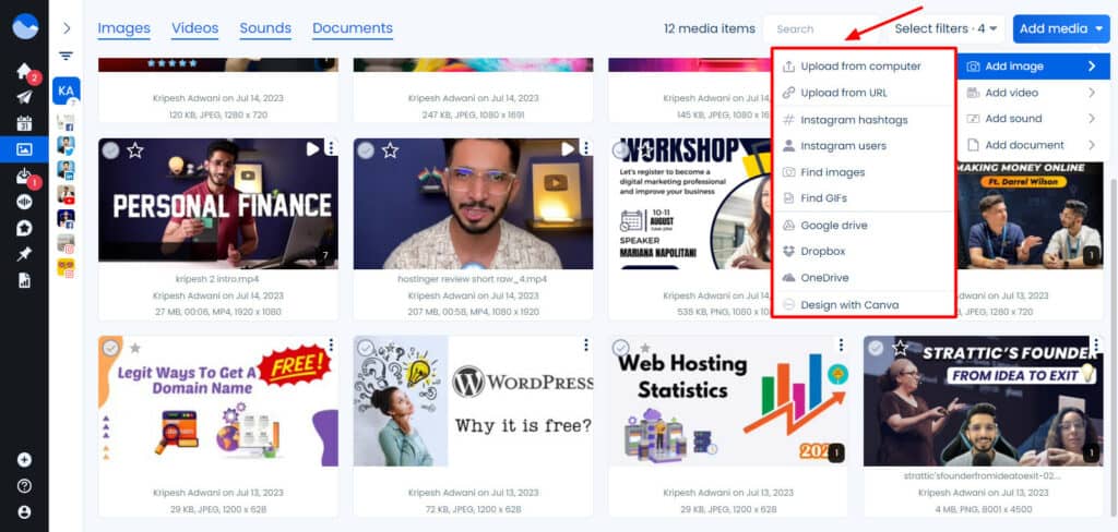 Vista Social Media Uploads