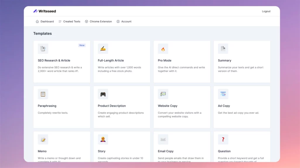 Writeseed AI templates