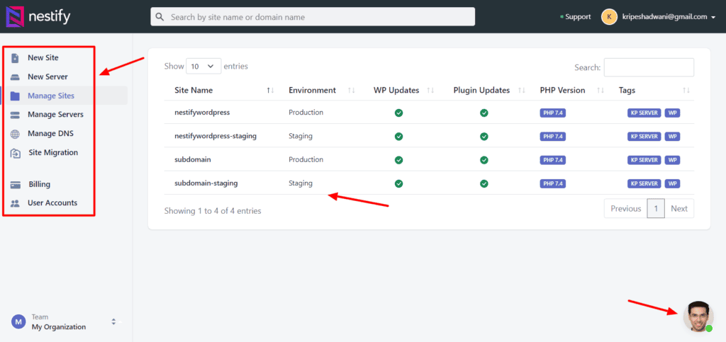 Nestify user interface