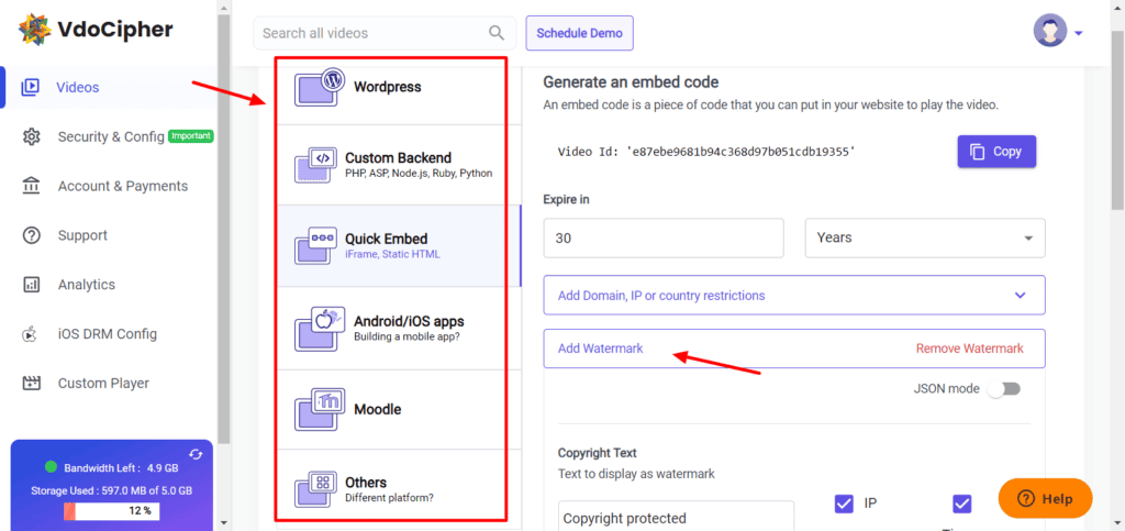 VDOCipher embed options