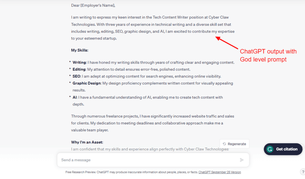 ChatGPT output with God level prompt