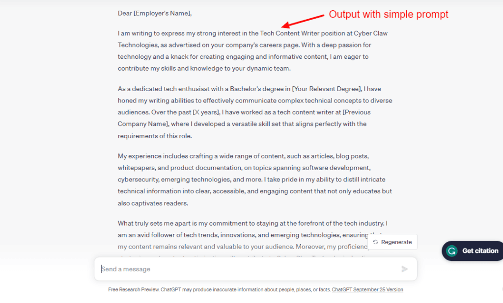 ChatGPT output with simple prompt