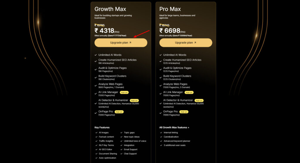 Choosing a plan on Scalenut