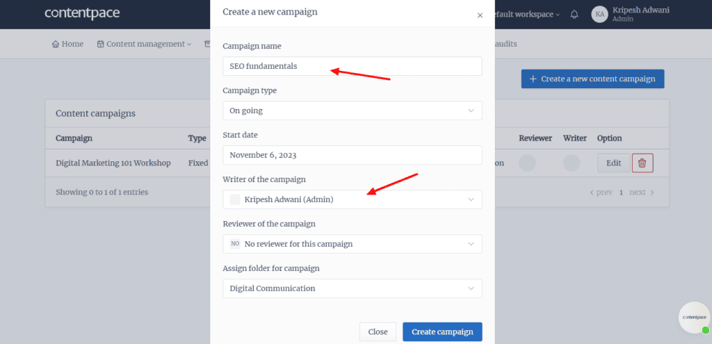 Contentpace campaigns