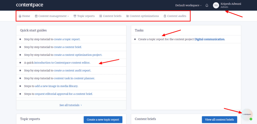 Contentpace user interface