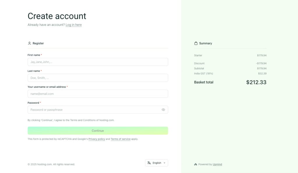 Hosting.com - checkout page