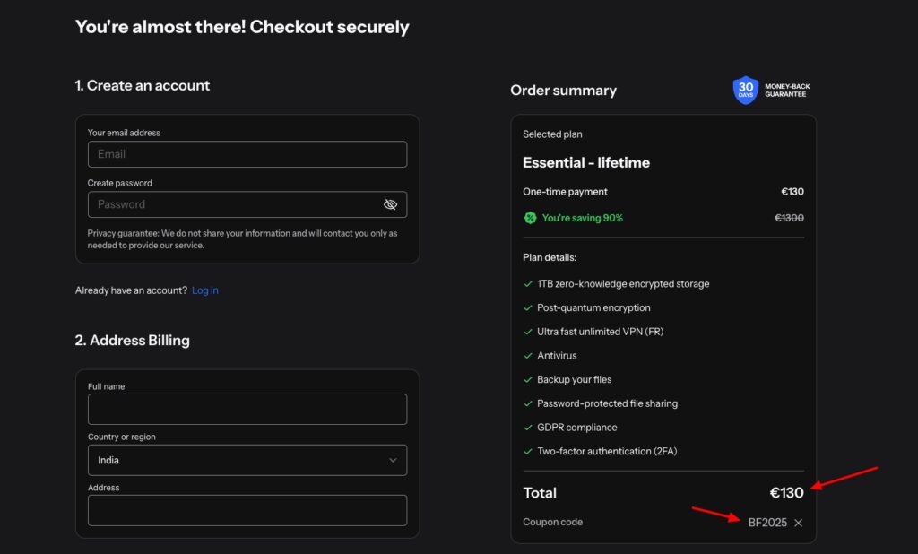 Internxt black friday deal - checkout
