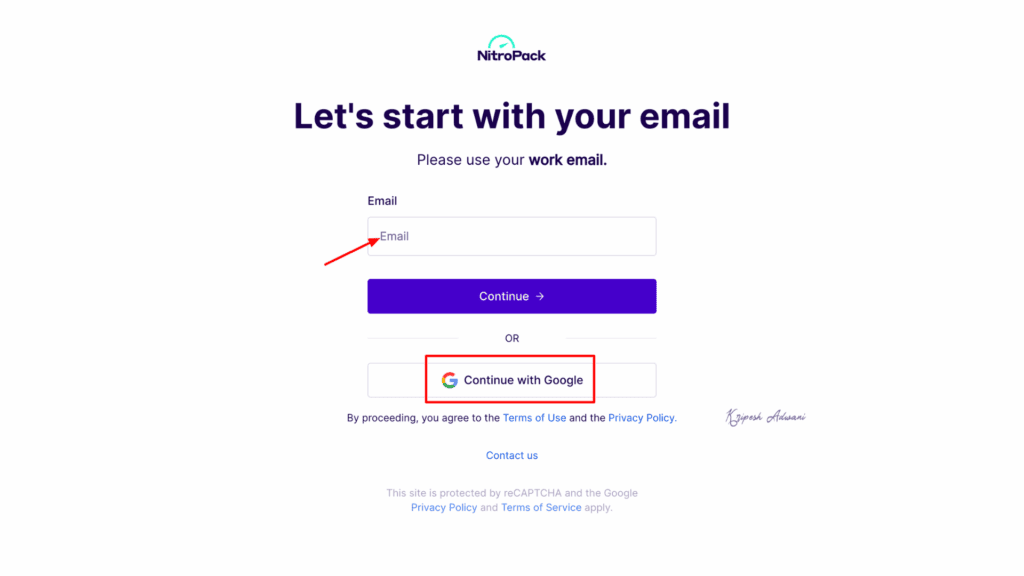 Step 2 Sign Up on NitroPack