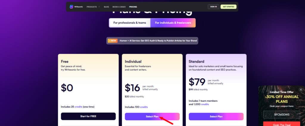 Writesonic Pricing Plans Most Affordable AI Article Writing SEO Platform 1 1