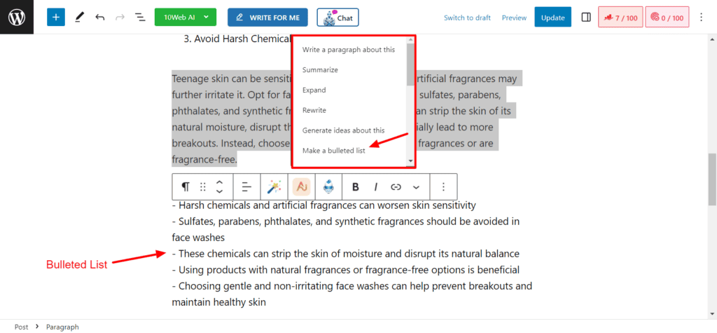 AI Power Content Generation within Post