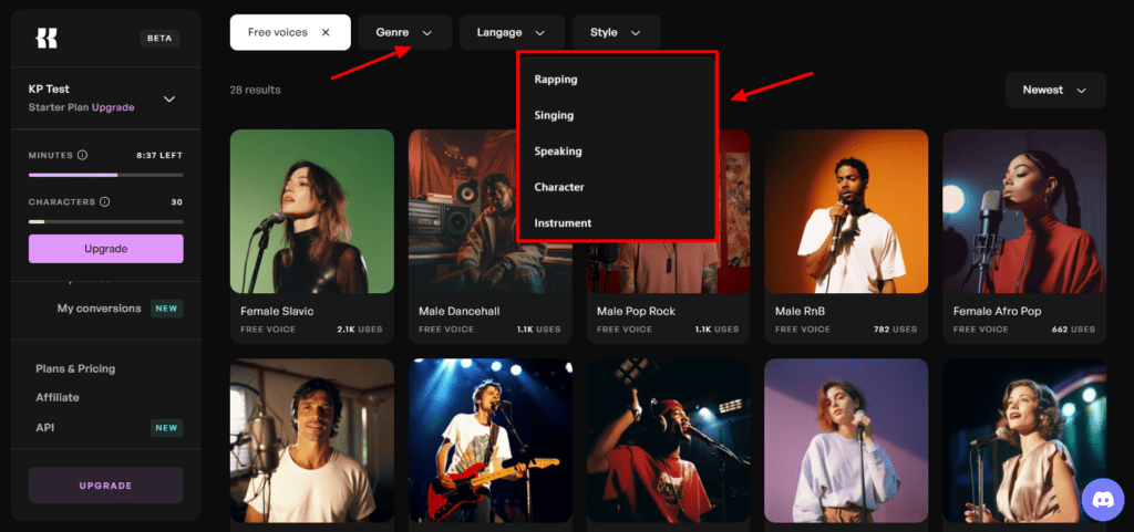 Kits AI Voice Library