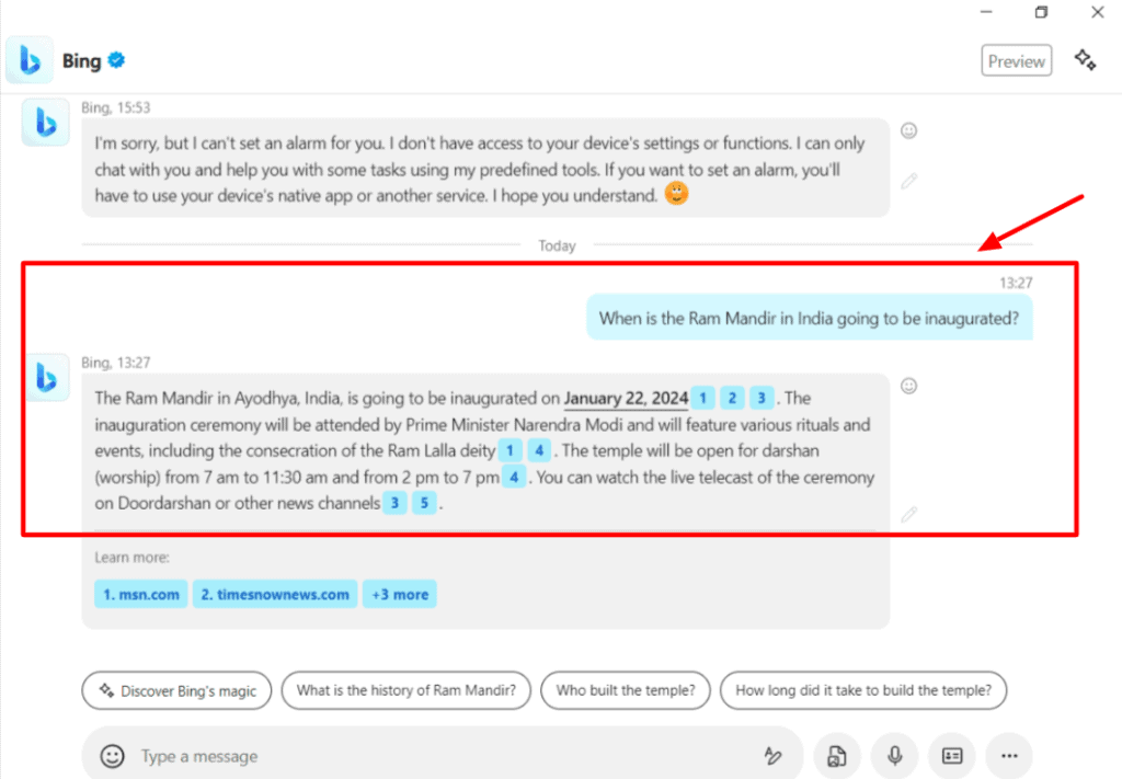 Bing AI - accurate information