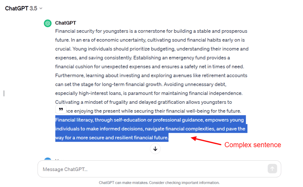 Complex sentences in ChatGPT