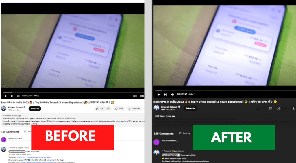 Dark Night Mode Before After