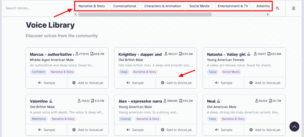 ElevenLabs AI Voice Library