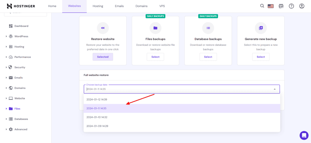 Hostinger Cloud Backups Restoration