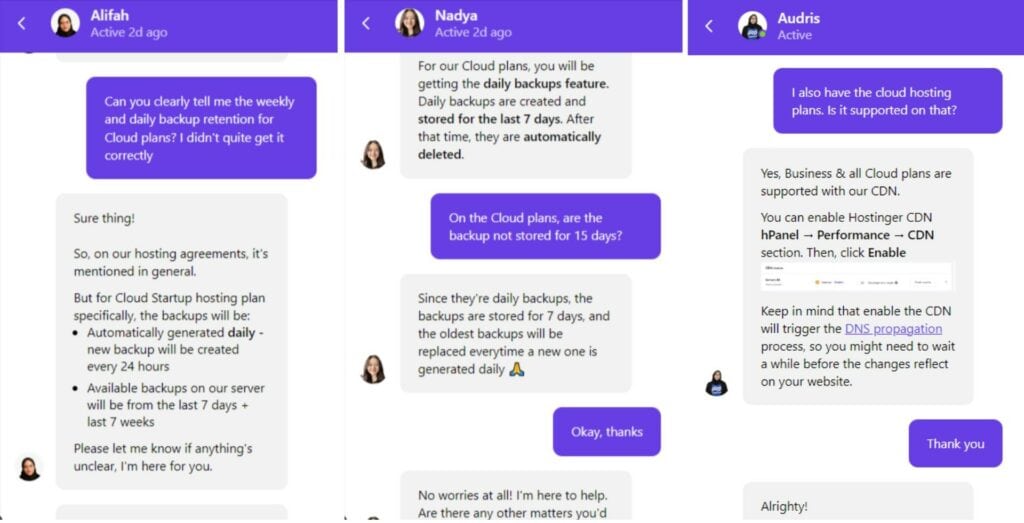 Hostinger Cloud Live chat support